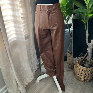 NWT Zara Brown Faux Leather Pants Sz M